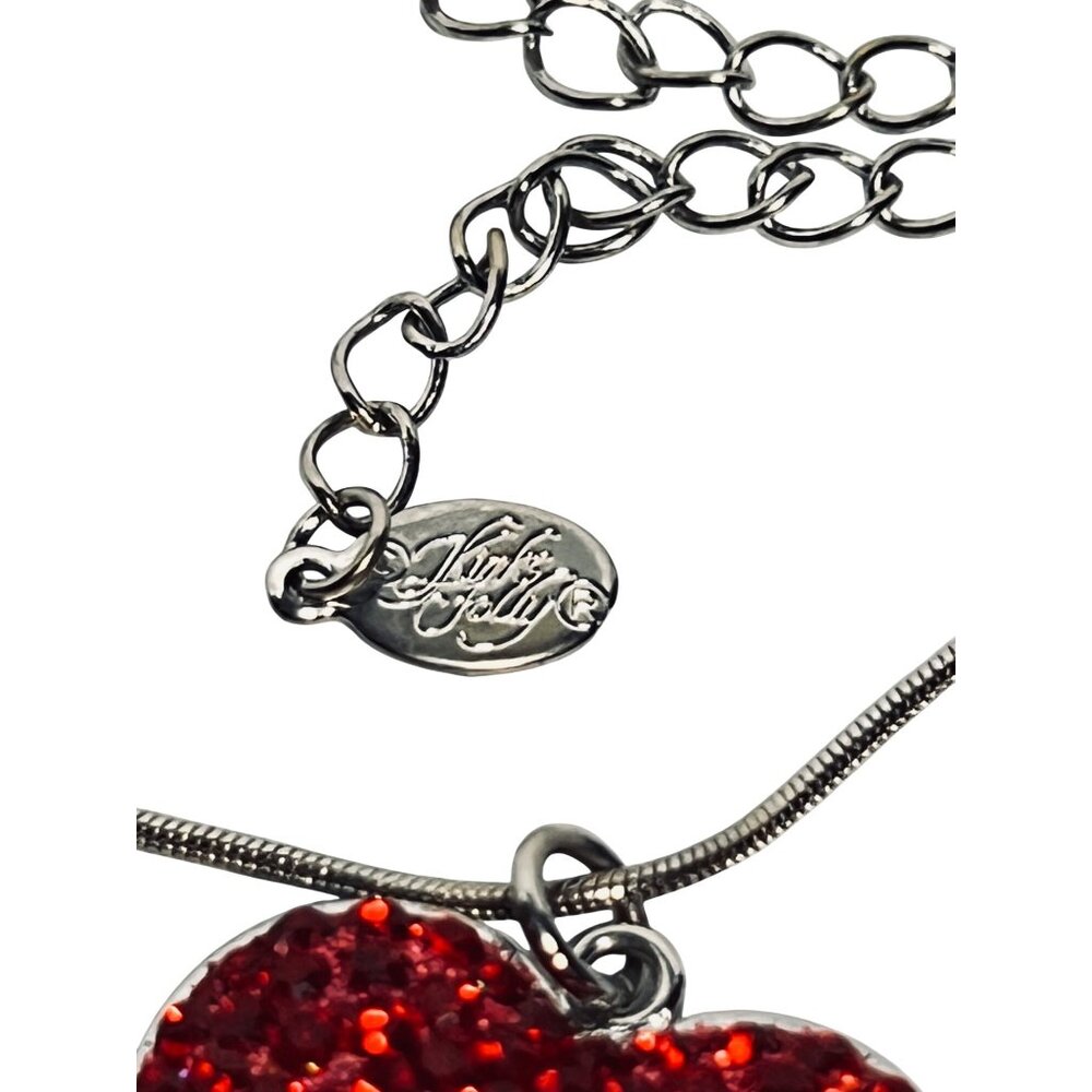 Kirks Folly Silver Tone Snake Chain Necklace W/ Rhinestone Heart Pendant (6280) - Picture 7 of 8